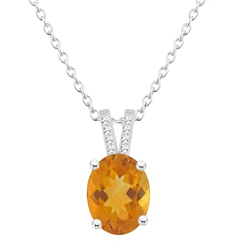 10x8mm Oval Citrine With Diamond Accents Rhodium Over Sterling Silver
Pendant with Chain