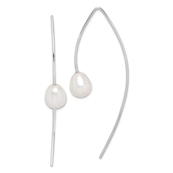 Rhodium Over Sterling Silver Polished 8-9mm Freshwater Cultured Pearl
Threader Earrings