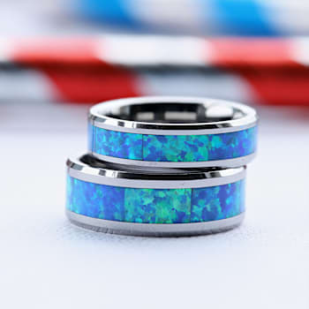 QUASAR Tungsten Wedding Band with Blue Green Opal Inlay 8mm
