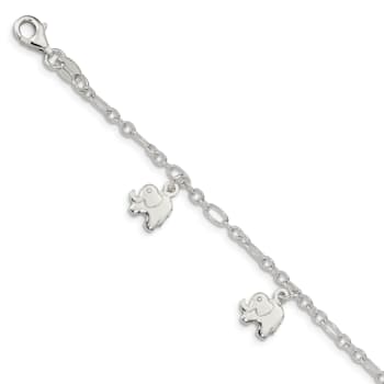 Sterling Silver Polished Elephants with 1-inch Extensions Children's Bracelet