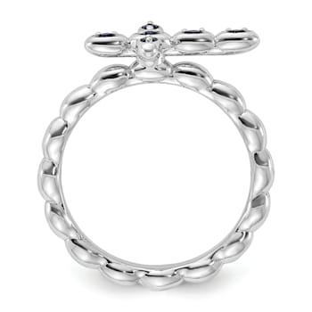 Rhodium Over Sterling Silver Stackable Expressions Cross Lab Created
Sapphire Ring 0.1ctw