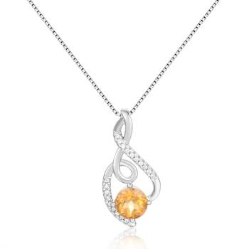 Round Citrine and White Sapphire Sterling Silver Pendant With Chain