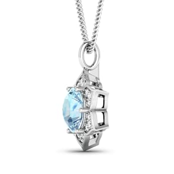 1.90ctw 14K White Gold Aquamarine and White Diamond Pendant with 18 inch
Cable Chain