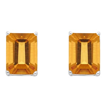 8x6mm Rectangular Octagonal Citrine Rhodium Over Sterling Silver Stud Earrings