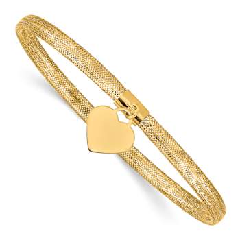 10k Yellow Gold Slip-On Heart Stretch Mesh Bracelet