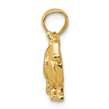 14k Yellow Gold Textured Collie Dog Pendant