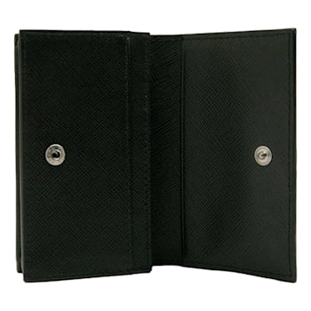 Prada Mens Saffiano Flap Card Holder Wallet Black