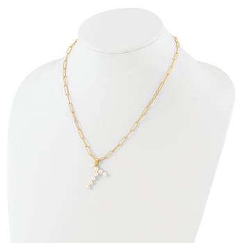 Gold Tone Sterling Silver 3-5.5mm Freshwater Cultured Pearl LETTER T
18-inch Necklace