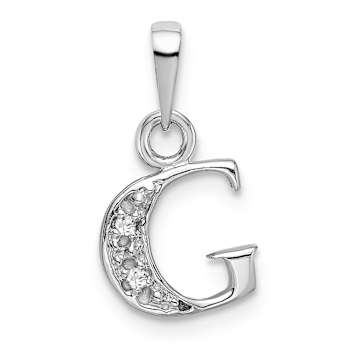 Rhodium Over 10k White Gold Accent Diamond Letter G Initial Pendant