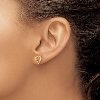 14K Yellow Gold and Rhodium Over 14K Yellow Gold Heart Stud Earrings
with Diamonds