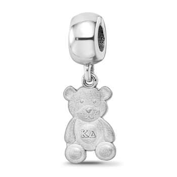 Rhodium Over Sterling Silver LogoArt Kappa Delta Teddy Bear on Bead