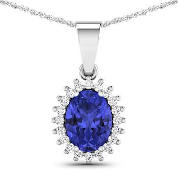 1.15ctw 14K White Gold Tanzanite and White Diamond Pendant with 18 inch
Cable Chain