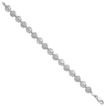 Rhodium Over Sterling Silver Polished Sand Dollar and Shell Bracelet