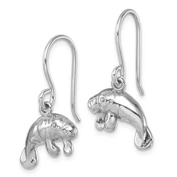 Rhodium Over Sterling Silver Manatee Dangle Earrings