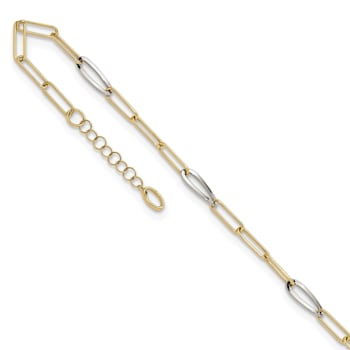 14K Two-tone Fancy Link with 1-inch Extension Anklet