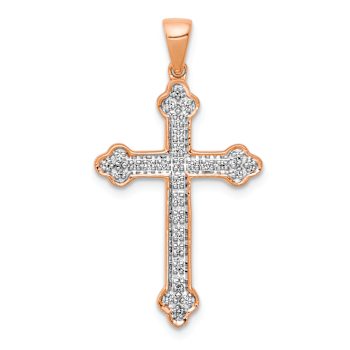 14k Rose Gold and Rhodium Over 14k Rose Gold Diamond Cross Pendant