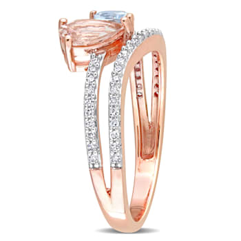 1.39ctw Morganite, Aquamarine And Diamond 10k Rose Gold 2-Stone Ring