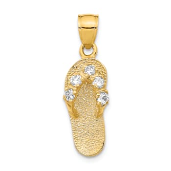 14k Yellow Gold 3D Textured Cubic Zirconia April Birthstone Flip Flop Pendant