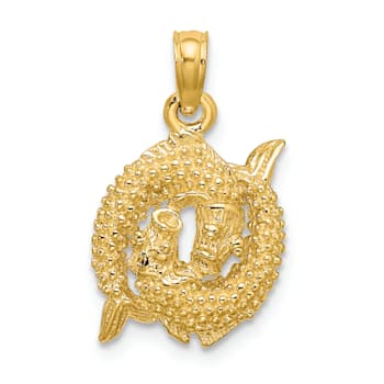 14k Yellow Gold 3D Textured Pisces Zodiac pendant