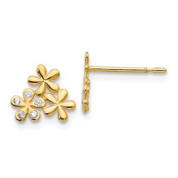 14K Yellow Gold Children's 8mm Flower Stud Earrings with Cubic Zirconia