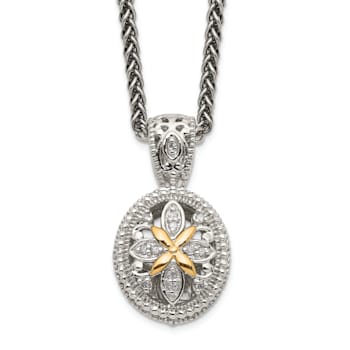 Sterling Silver Antiqued with 14K Accent Diamond Necklace