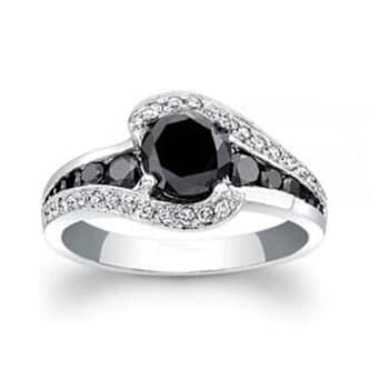 Black Spinel And White Topaz Accents Rhodium Over Sterling Silver Bypass Ring