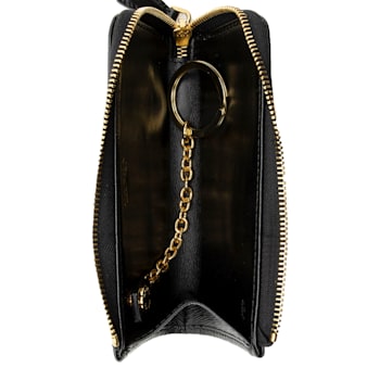 Prada Vitello Move Key Case Holder Wallet Zip Pouch Black Calf Leather