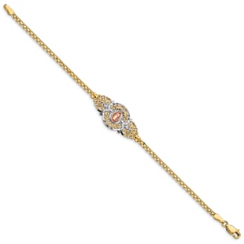 14k Two-Tone Gold with Rhodium Over 14k Yellow Gold Textured Our Lady of
Guadalupe Bracelet
