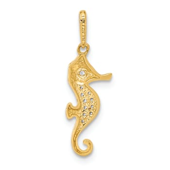 10k Yellow Gold Polished Cubic Zirconia Seahorse Charm