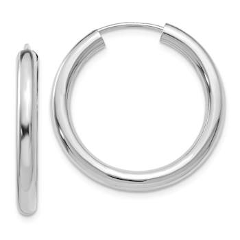 Rhodium Over 14k White Gold 1/1" Polished Endless Tube Hoop Earrings