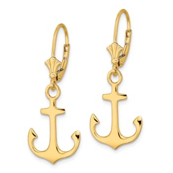 14K Yellow Gold 2D Polished Anchor Dangle Earrings
