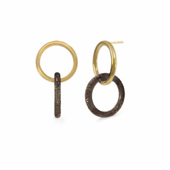 14K Yellow Gold Over Sterling Silver Acrylic Double Drop Earrings in Blackberry