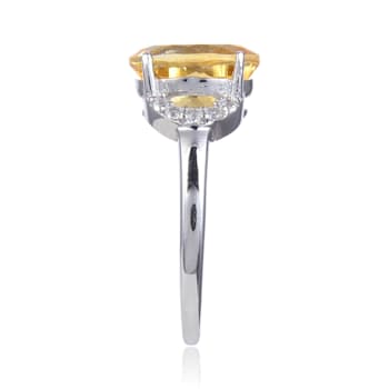 Oval Citrine with White Topaz Accents Sterling Silver Ring, 3.90ctw