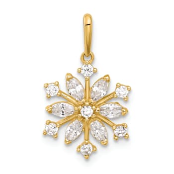 14K Yellow Gold Polished Cubic Zirconia Snowflake Pendant