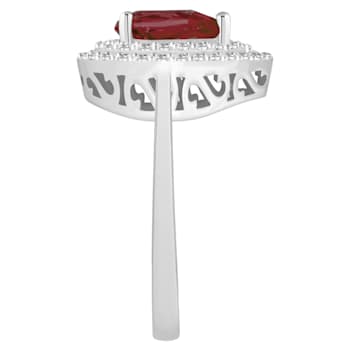 8x5mm Pear Shape Garnet And White Topaz Accents Rhodium Over Sterling
Silver Double Halo Ring