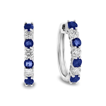 1.15ctw Sapphire and Diamond Hoop Earrings in 14k White Gold