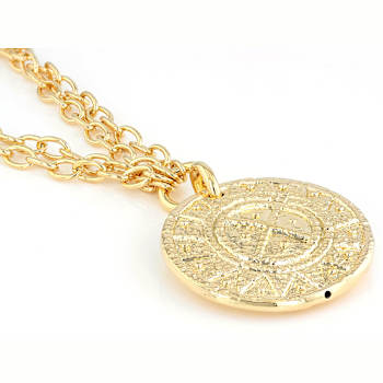 Medallion Pendant Necklace In 18K Gold Over Bronze 22 Inch