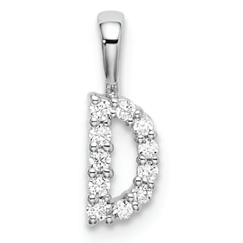 Rhodium Over 14K White Gold Lab Grown Diamond Letter D Initial Pendant