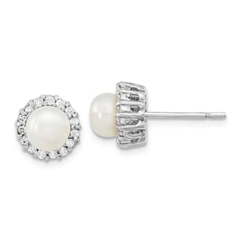 Rhodium Over Sterling Silver Cubic Zirconia and Freshwater Cultured
Pearl Post Earrings