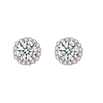 CZ Halo Stud Earrings In 18K Rose Gold Over Brass