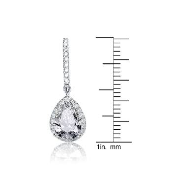 CZ Teardrop Halo Drop Earrings In Sterling Silver