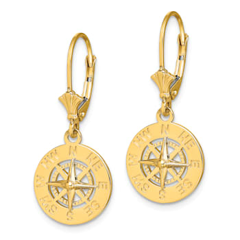 14k Yellow Gold Mini Nautical Compass Dangle Earrings