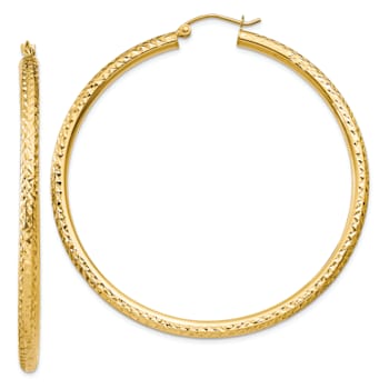14k Yellow Gold Diamond-Cut 2 3/16" Round Hoop Earrings