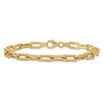 14K Yellow Gold Polished and Textured Fancy Link Bracelet