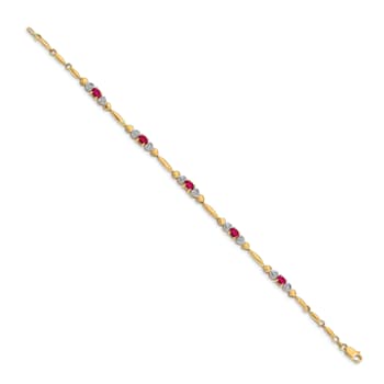 14k Yellow Gold and Rhodium Over 14k Yellow Gold Diamond and Ruby Bracelet