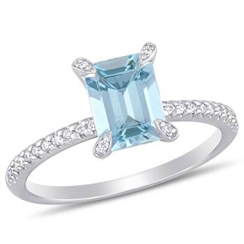 Aquamarine and Diamond 14K White Gold Engagement Ring 2ctw