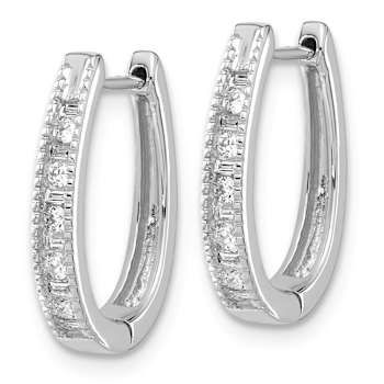 Rhodium Over 10k White Gold 5/8", 0.216ctw Diamond Oval Hinged Hoop Earrings