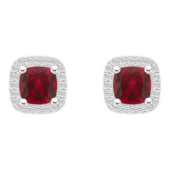 5mm Cushion Created Ruby And Created White Sapphire 10k White Gold Halo
Stud Earrings