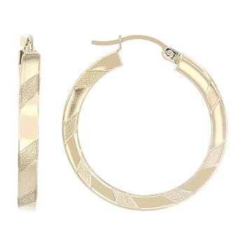 Satin And Polished Hoop Earrings In 14K Gold