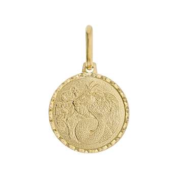 Capricorn Zodiac Medallion Pendant In Solid 14K Yellow Gold